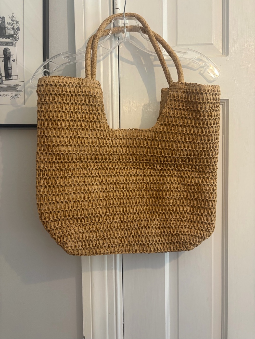 Woven Straw Tote Bag in Natural Tan